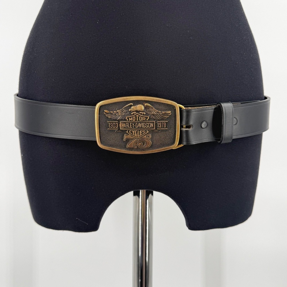 Harley-Davidson 75th Anniversary Brass Buckle Leather Belt Mens 44 99440-06V